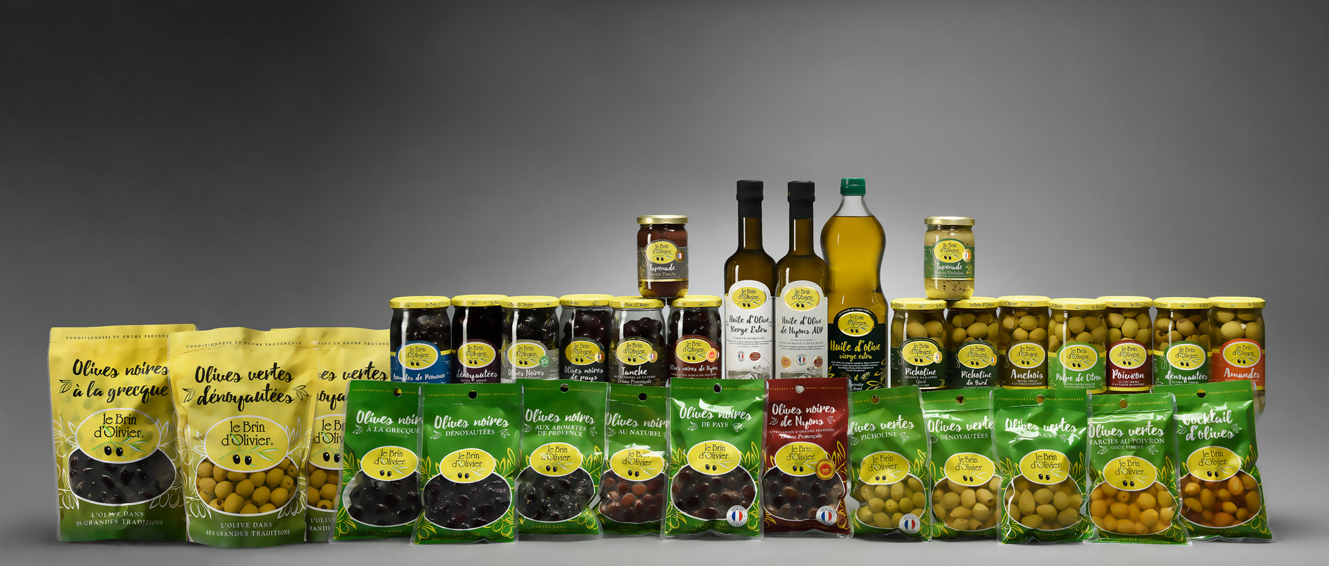 Brin d'Olivier - gamme pots d'olives, sachets, huile d'olives, tapenade